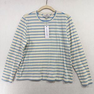 Amour Vert Top Women S Cream Blue Stripes Long Sleeve T-Shirt Coastal NEW 2
